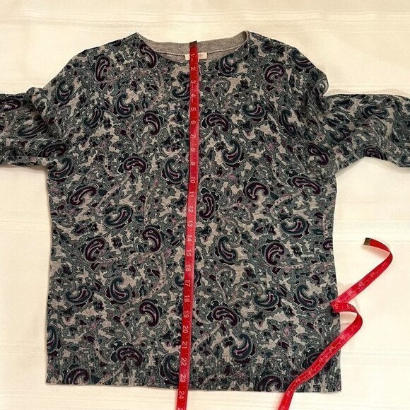 Talbots Sweater Long Sleeve Paisley Brushed Cotton Knit Sweater Petite Large EUC - Picture 9 of 11